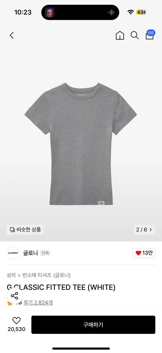 [옷장정리] 글로니 G Classic Fitted Tee (gray)